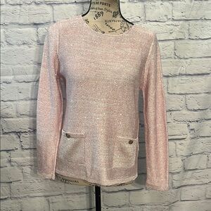 Sportsworks Studio Lightweight Sweater Top Pink Sequins Pockets Size Small USA